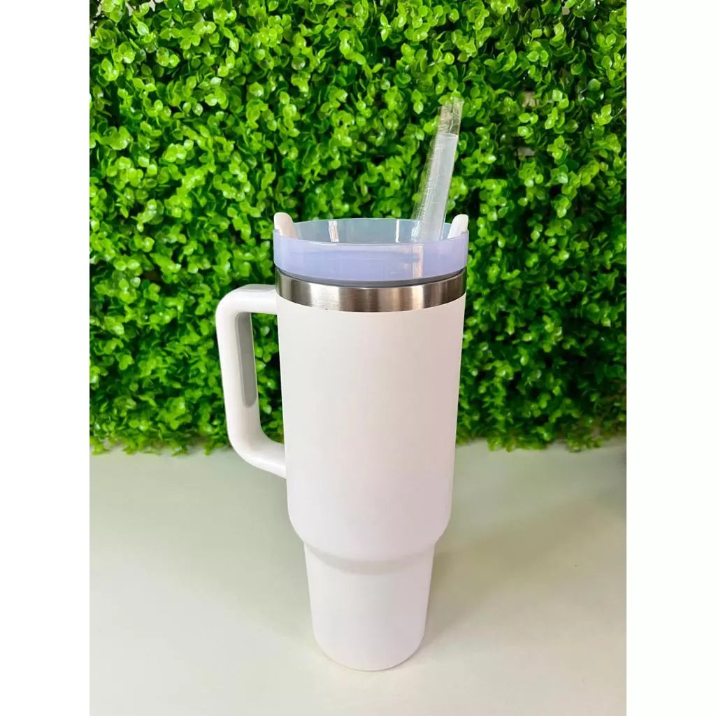 Copo Quencher Caneca Inox com Alça e Canudo (1200 ml) - Branco
