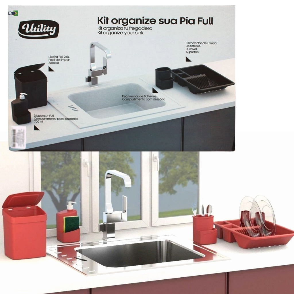 Kit Organize Sua Pia Full Utility 4 Peças – Preto Fosco