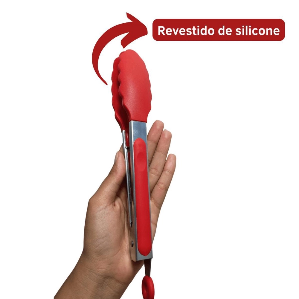 Conjunto de Utensílios de Cozinha 12Pçs - Silicone e Cabo de Madeira - Vermelho / Madeira