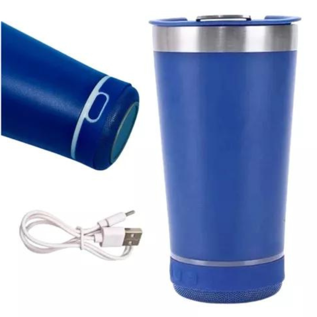 Copo Térmico com Som Led e TAMPA com ABRIDOR (420 ml) - Azul Royal