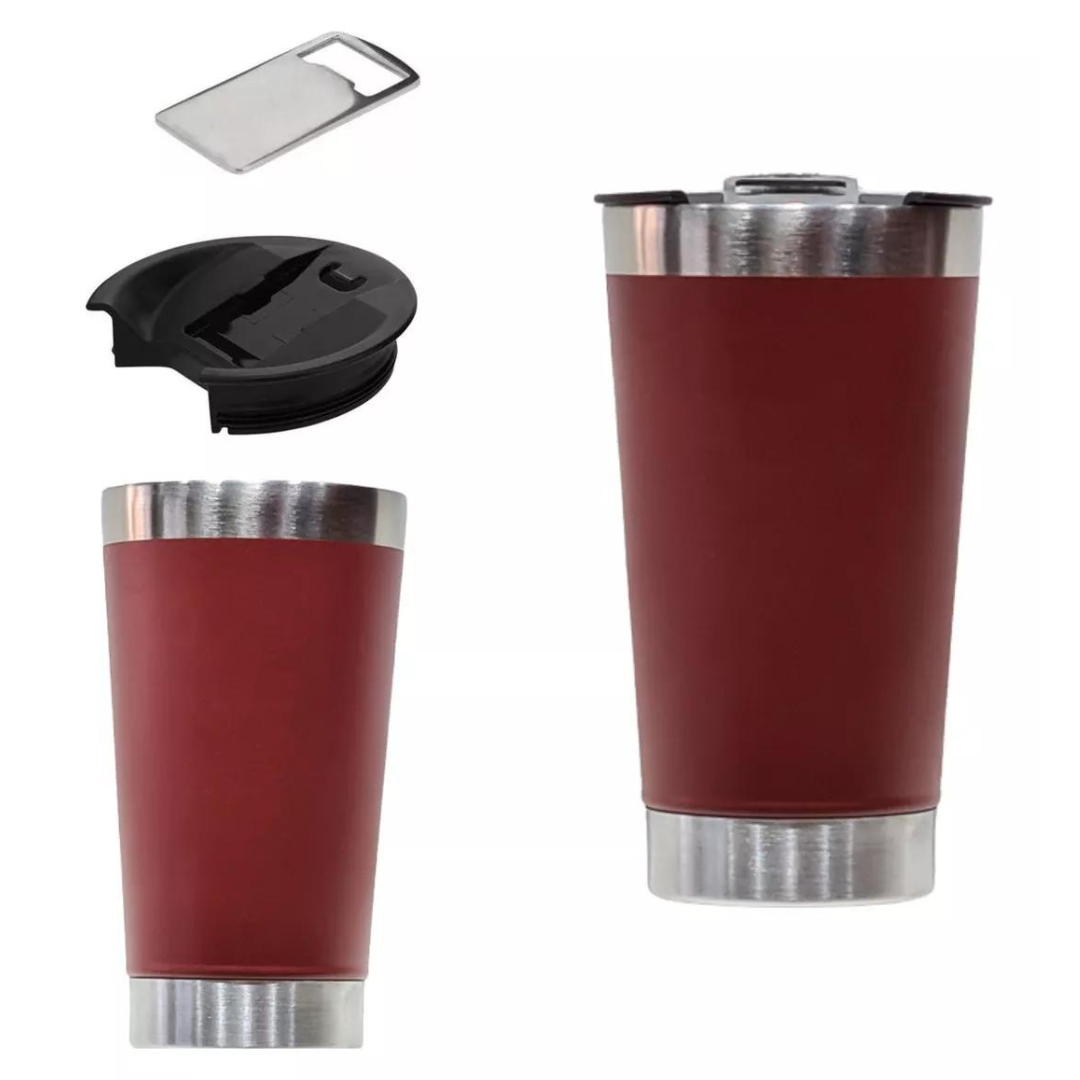 Copo Térmico Inox com Tampa e Abridor 473ml – Bordô