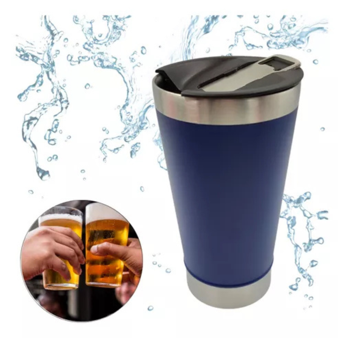 Copo Térmico Inox com Tampa e Abridor 473ml – Azul escuro