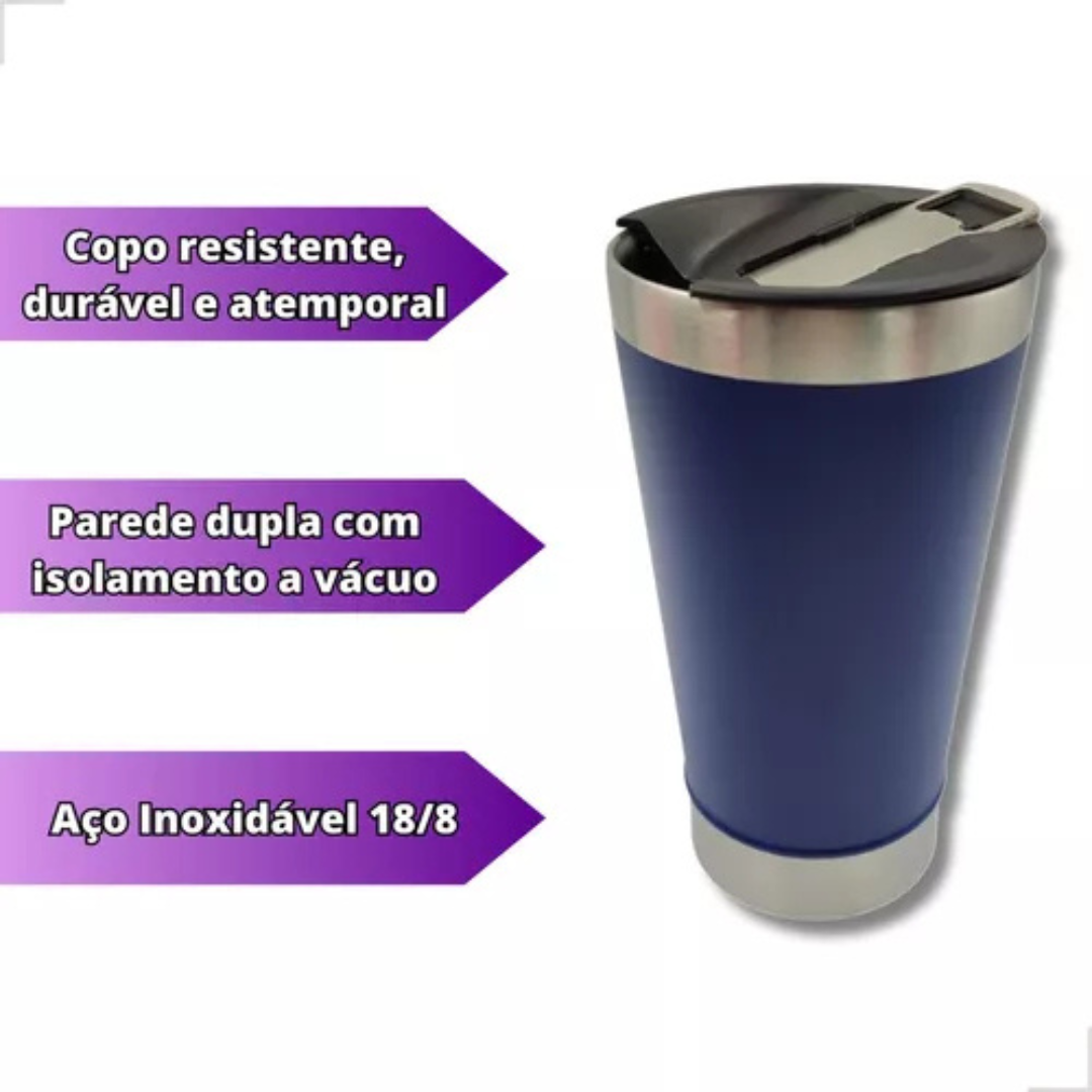 Copo Térmico Inox com Tampa e Abridor 473ml – Azul escuro