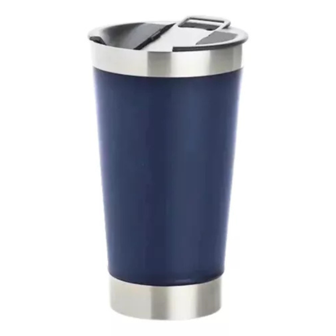 Copo Térmico Inox com Tampa e Abridor 473ml – Azul escuro