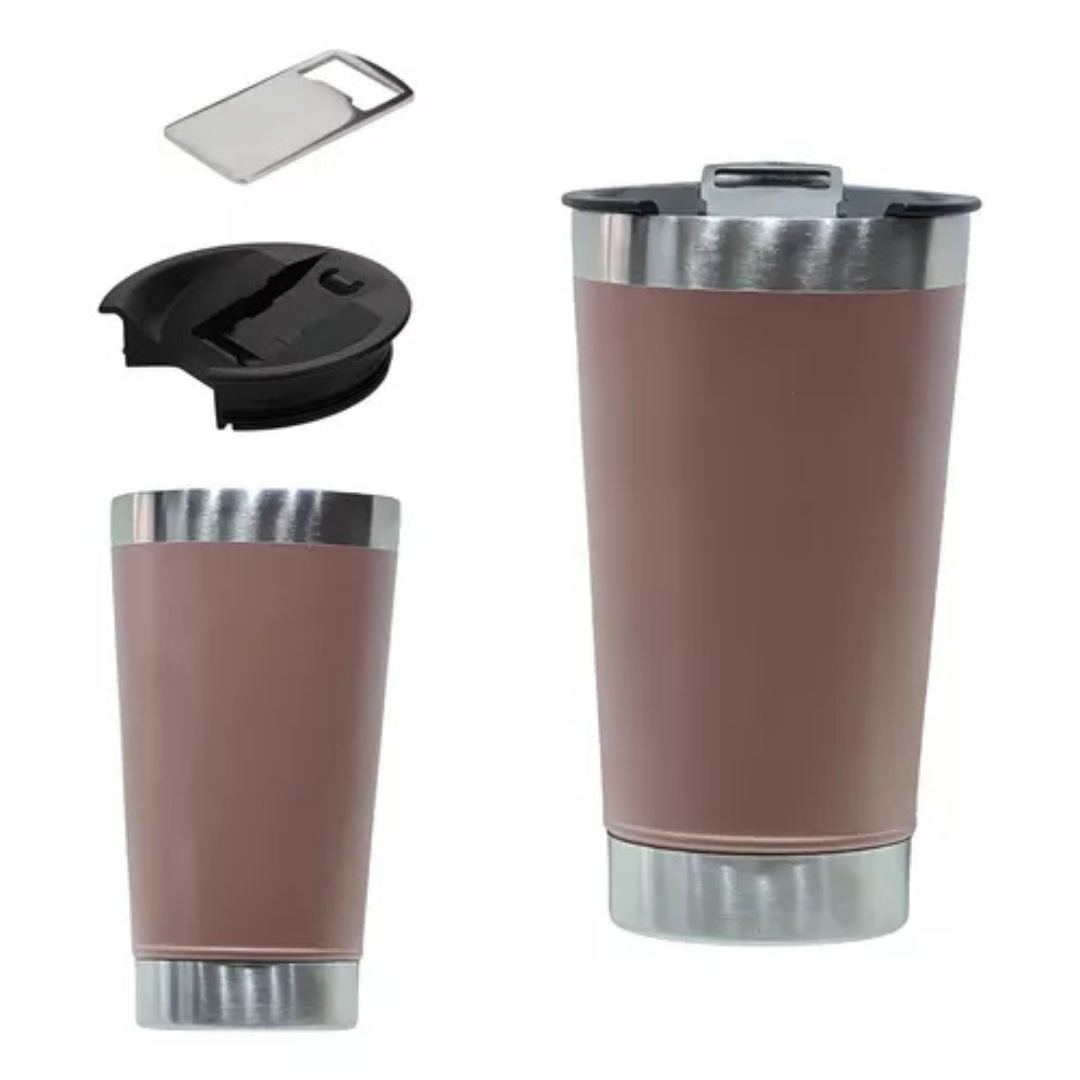 Copo Térmico Inox com Tampa e Abridor 473ml – Rosê