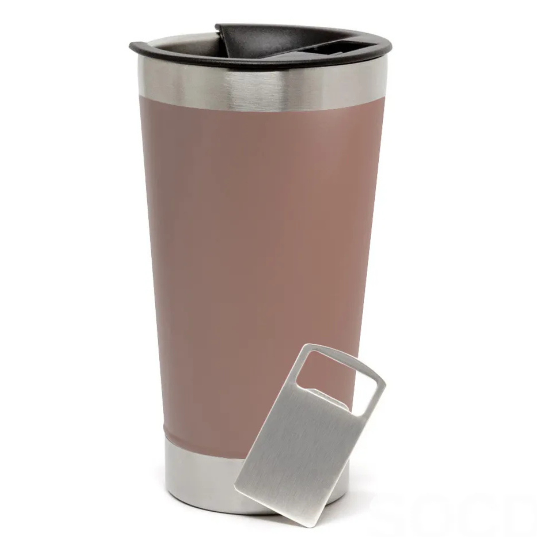 Copo Térmico Inox com Tampa e Abridor 473ml – Rosê