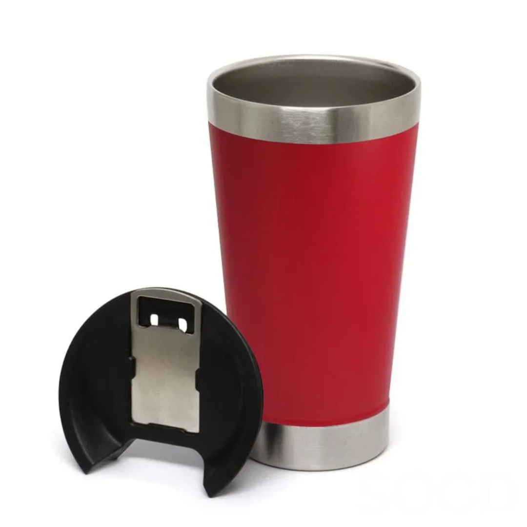 Copo Térmico Inox com TAMPA e ABRIDOR (473 ml) - Vermelho