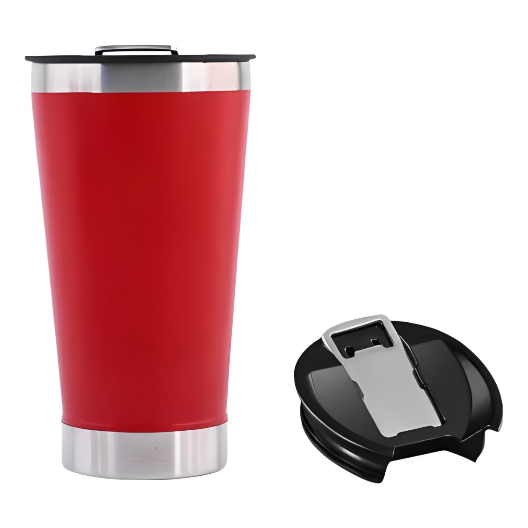 Copo Térmico Inox com TAMPA e ABRIDOR (473 ml) - Vermelho