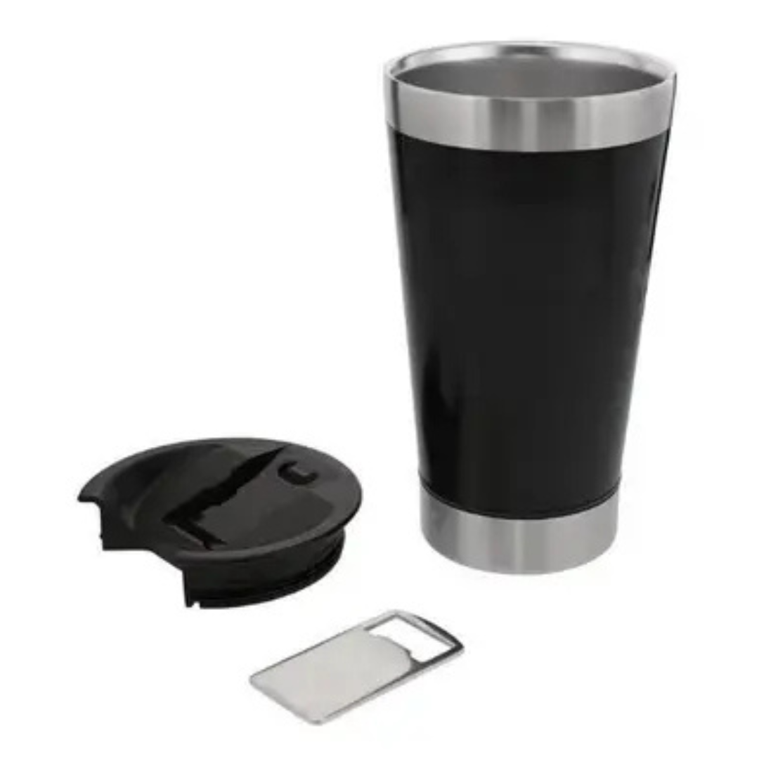 Copo Térmico Inox com TAMPA e ABRIDOR (473 ml) - Preto