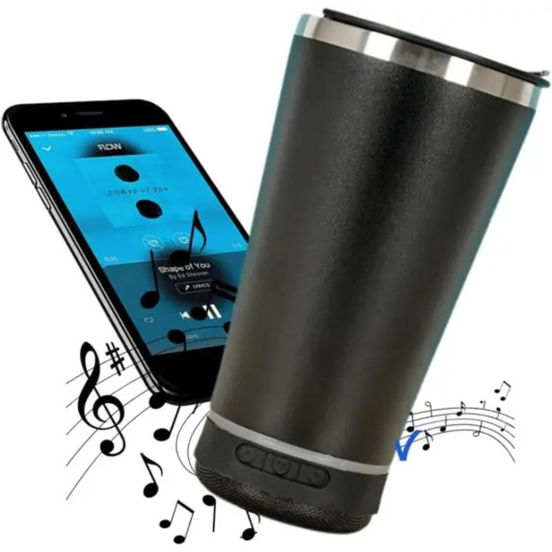 Copo Térmico Som Led e TAMPA com ABRIDOR (420 ml) - Preto