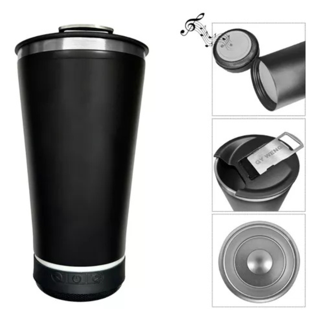 Copo Térmico Som Led e TAMPA com ABRIDOR (420 ml) - Preto