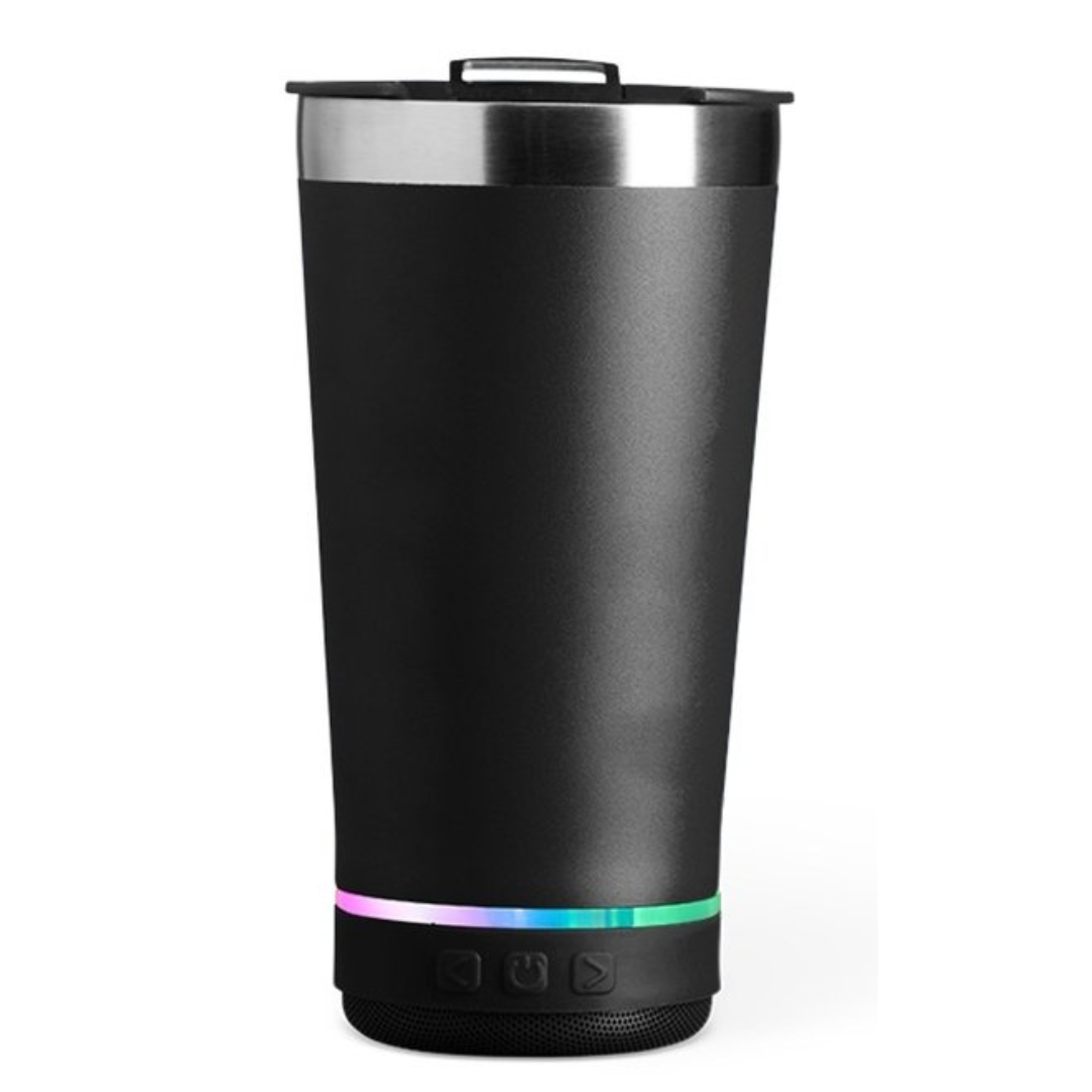Copo Térmico Som Led e TAMPA com ABRIDOR (420 ml) - Preto