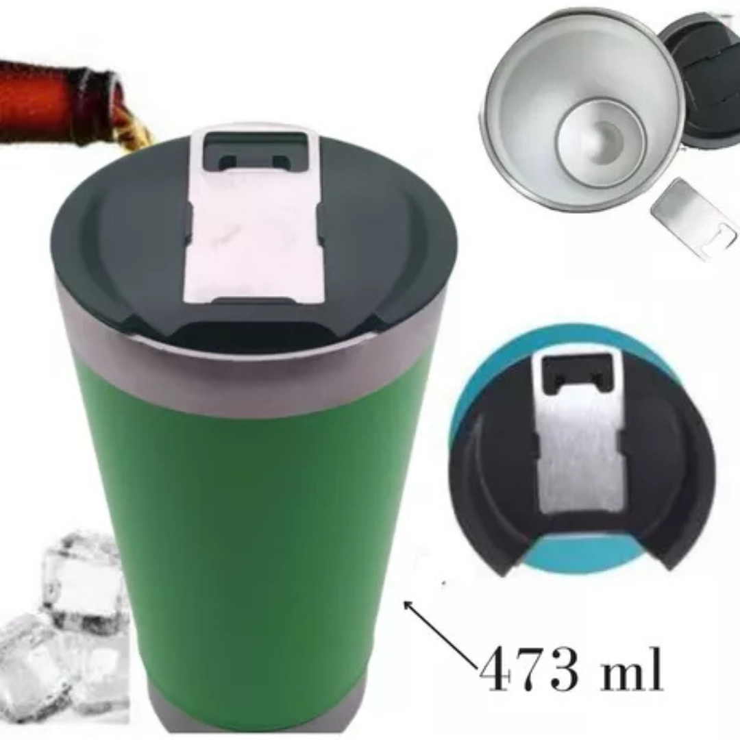 Copo Térmico Inox com TAMPA e ABRIDOR (473 ml) - Verde