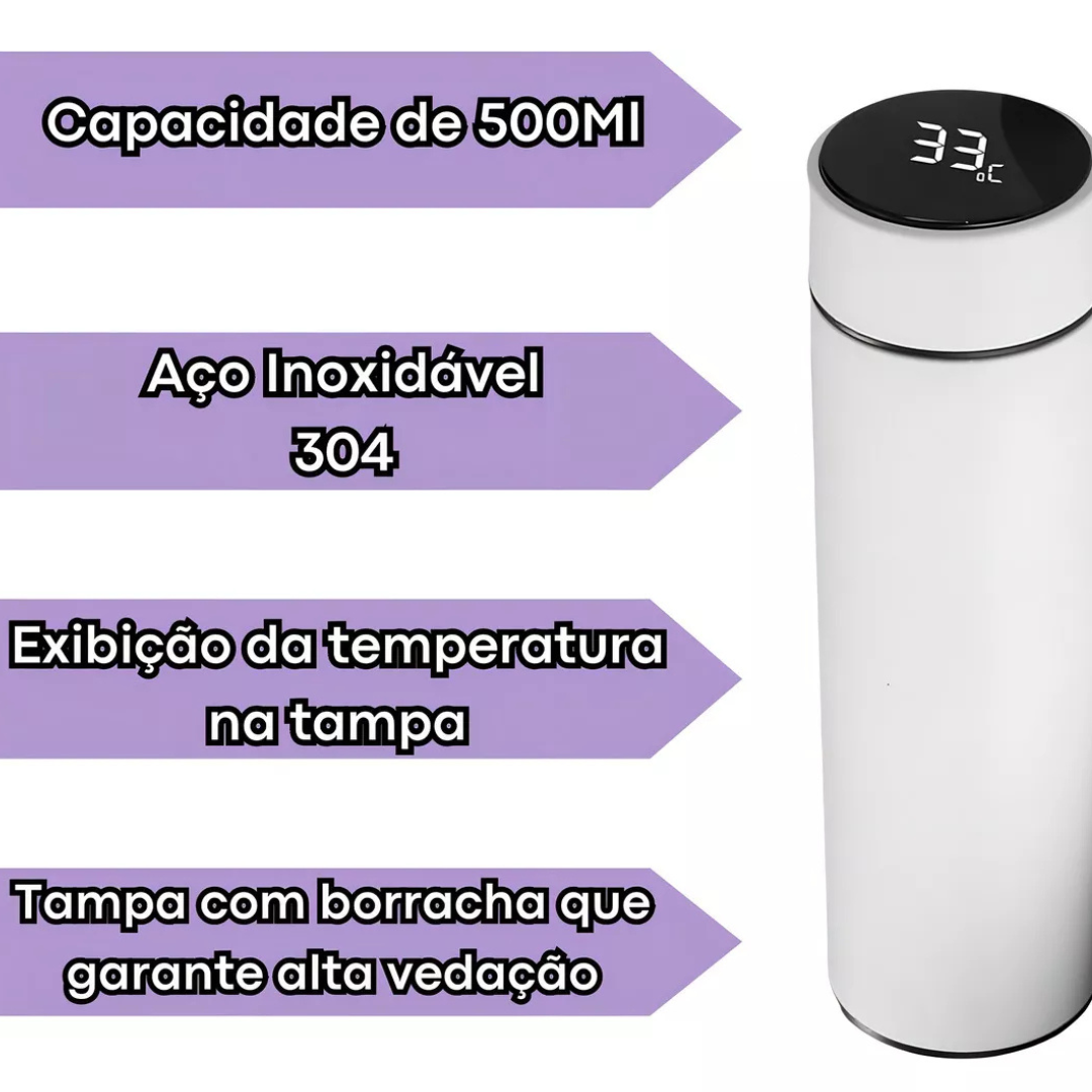 Garrafa Térmica Led com Termômetro(Normal)-Branco