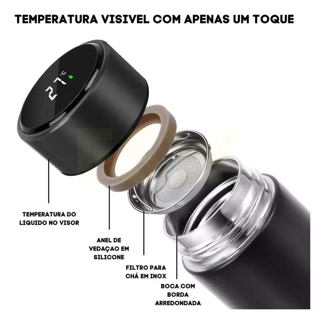 Garrafa Térmica Led com Termômetro(Normal)-Branco