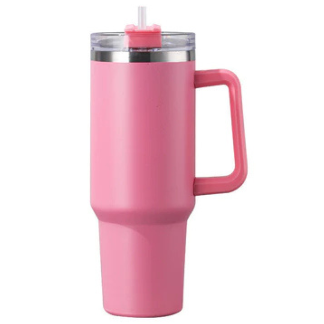 Copo Quencher Inox 1200ml com Alça e Canudo – Rosa