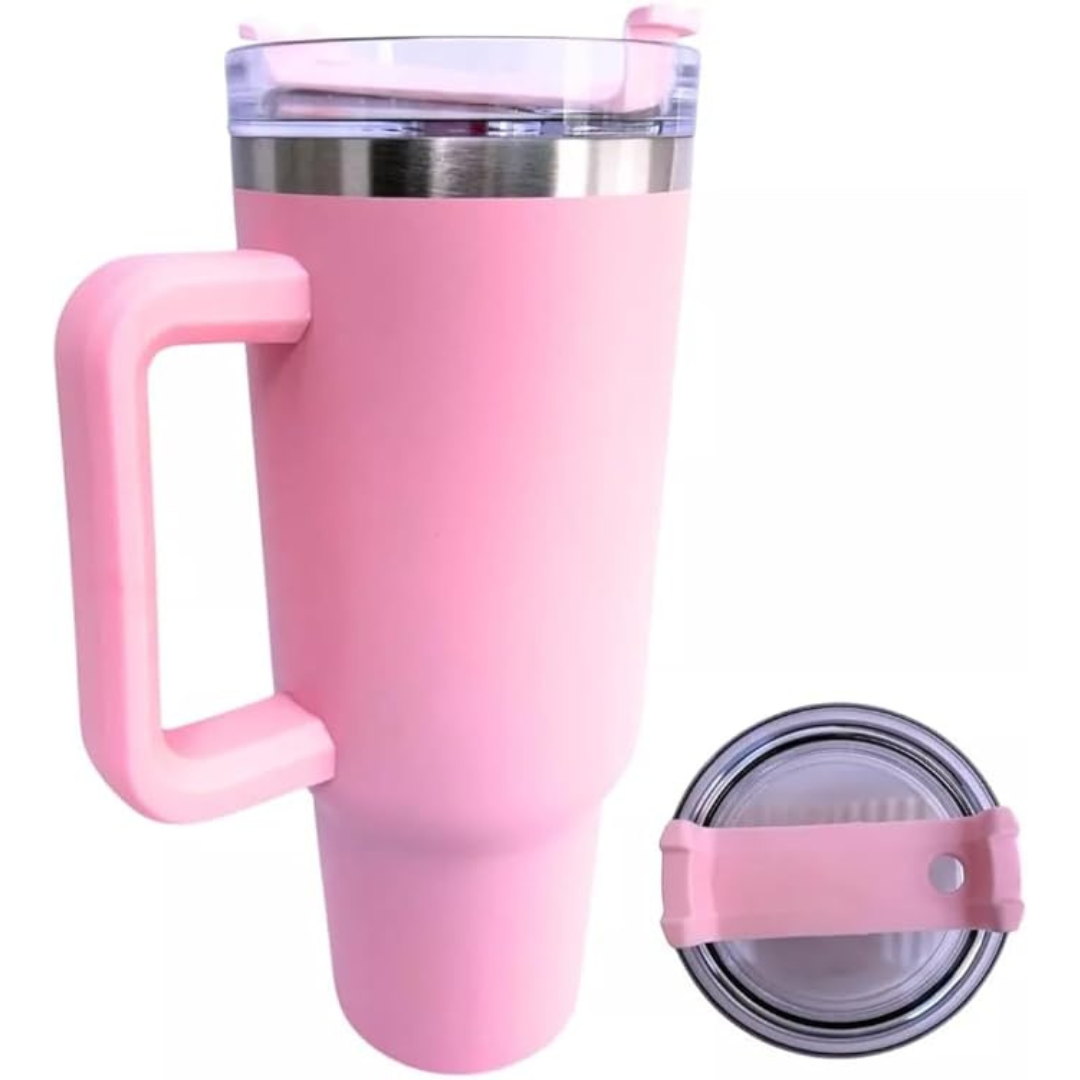 Copo Quencher Inox 1200ml com Alça e Canudo – Rosa
