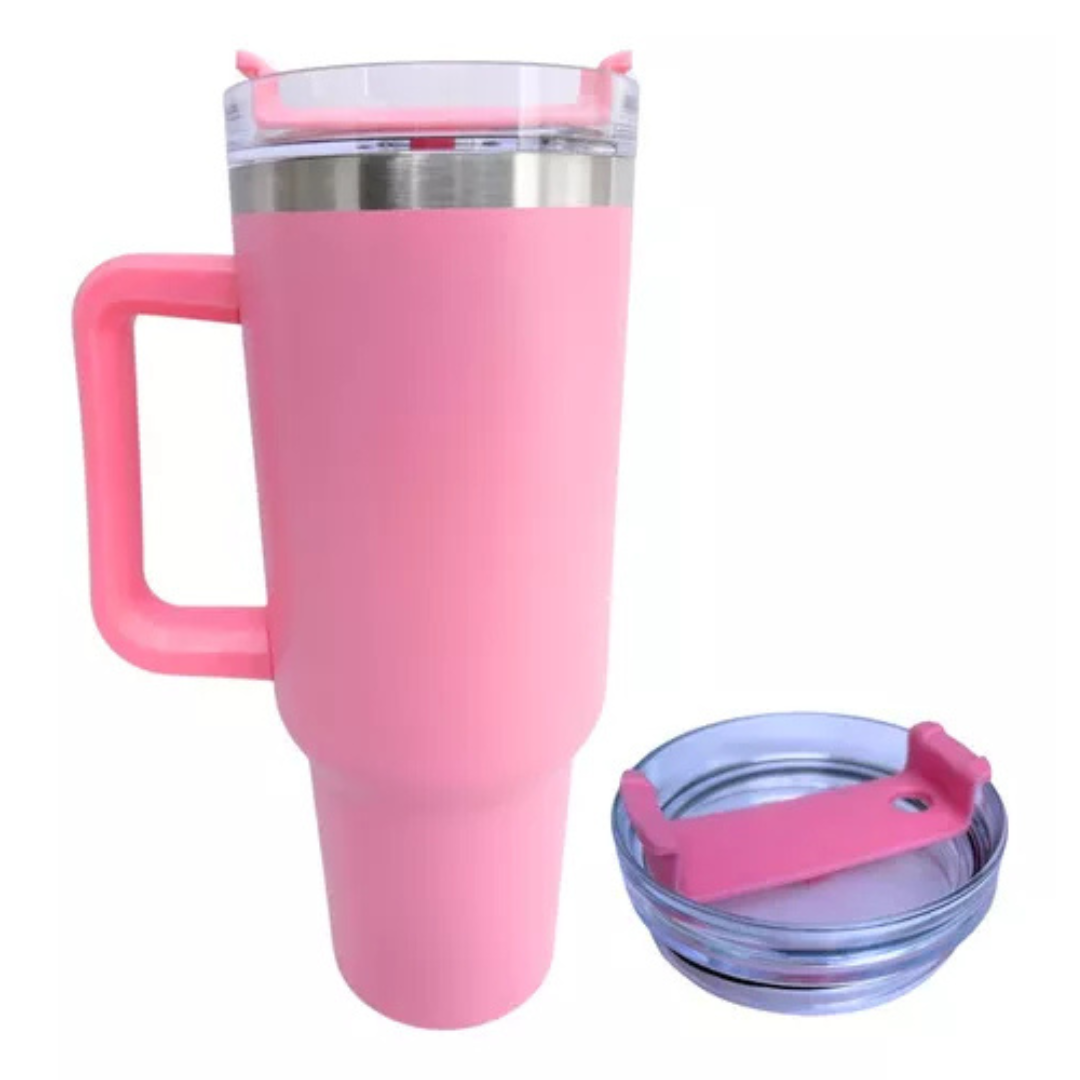 Copo Quencher Inox 1200ml com Alça e Canudo – Rosa