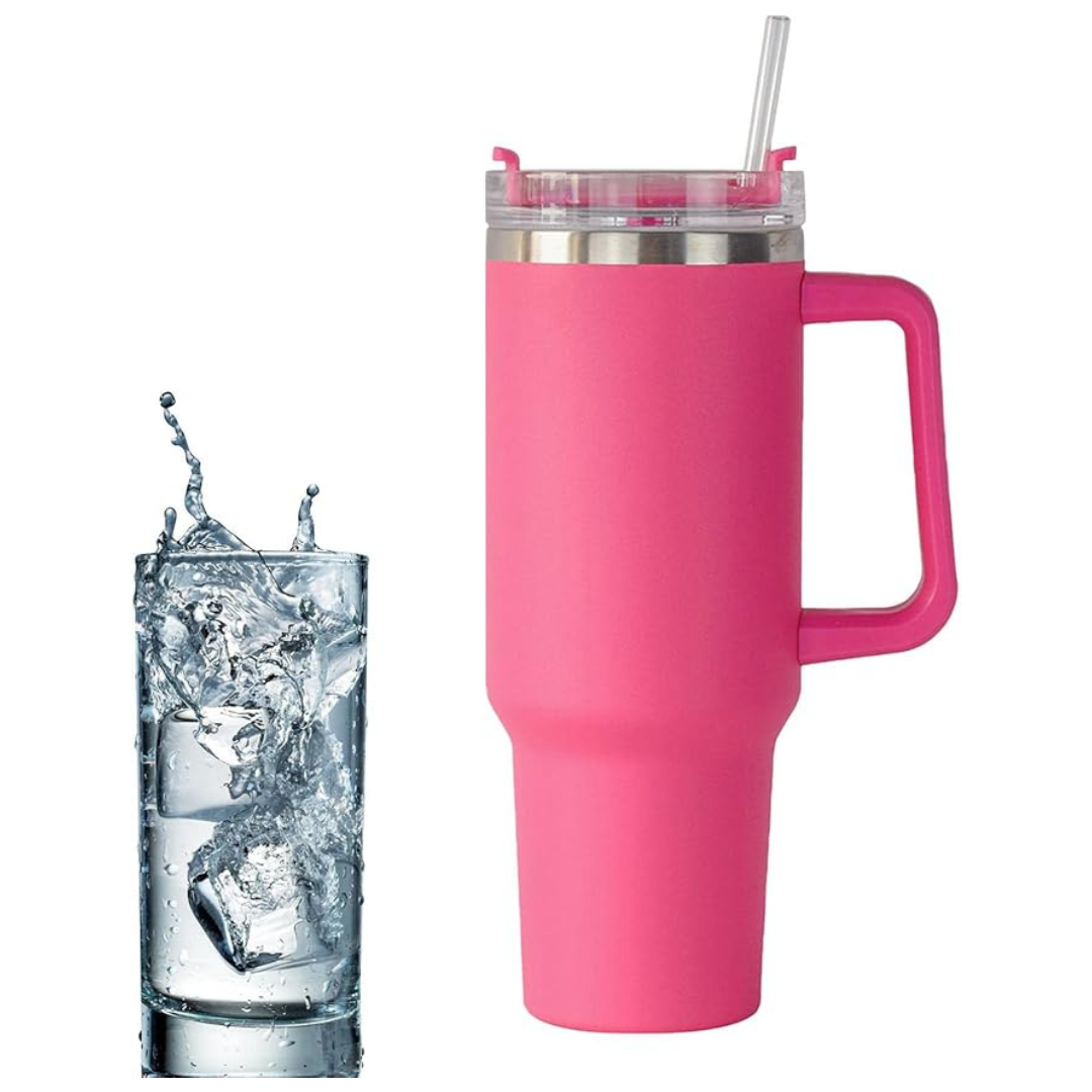 Copo Quencher Inox 1200ml com Alça e Canudo – Rosa