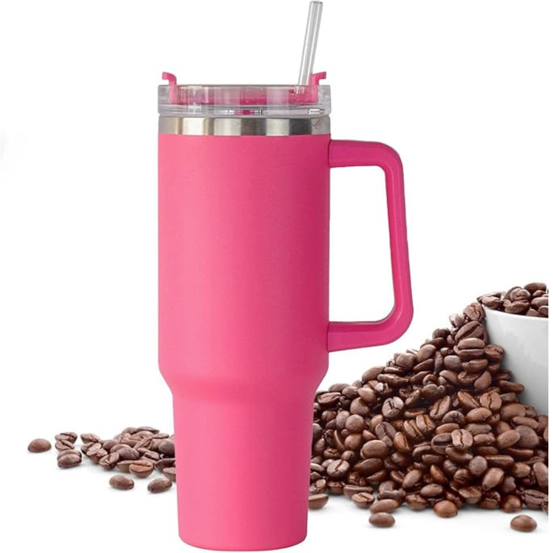 Copo Quencher Inox 1200ml com Alça e Canudo – Rosa