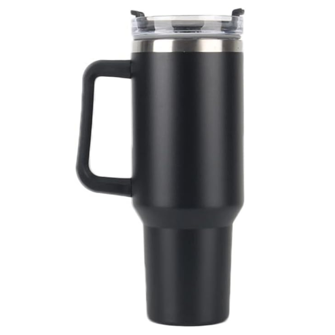 Copo Quencher Caneca Inox com Alça e Canudo (1200 ml) - Preto