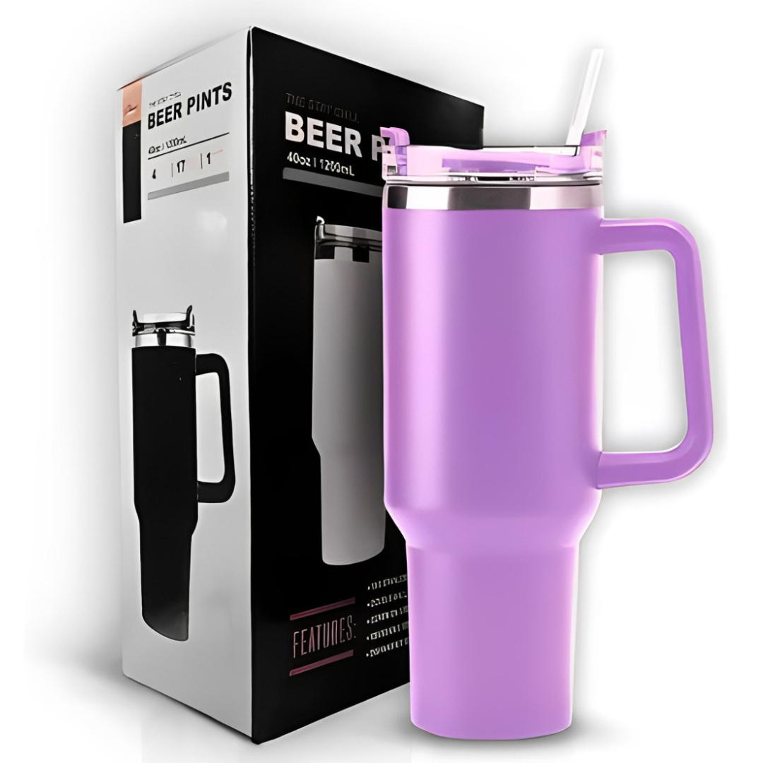 Copo Quencher Caneca Inox com Alça e Canudo (1200 ml) - Lilás