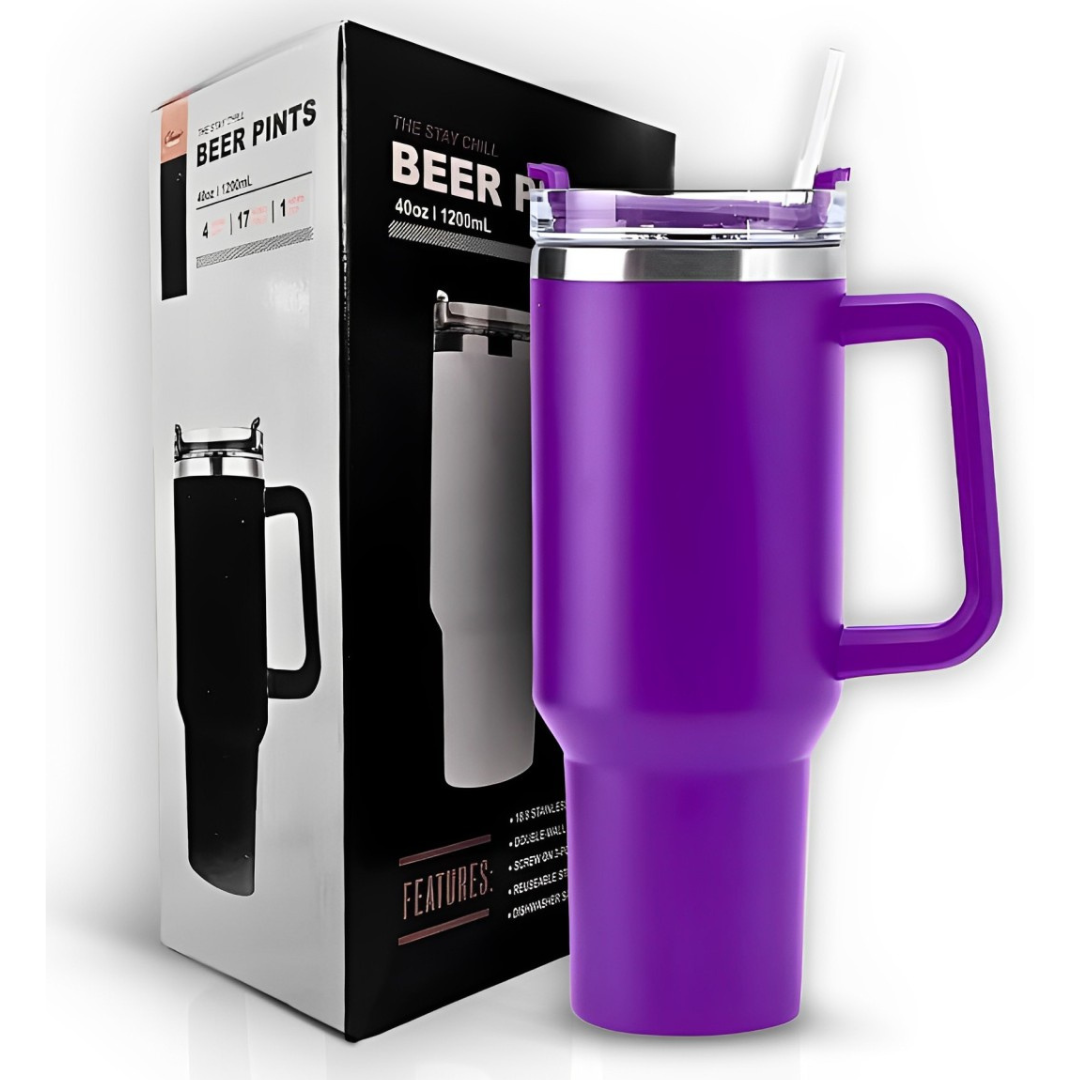 Copo Quencher Inox 1200ml com Alça e Canudo – Roxo