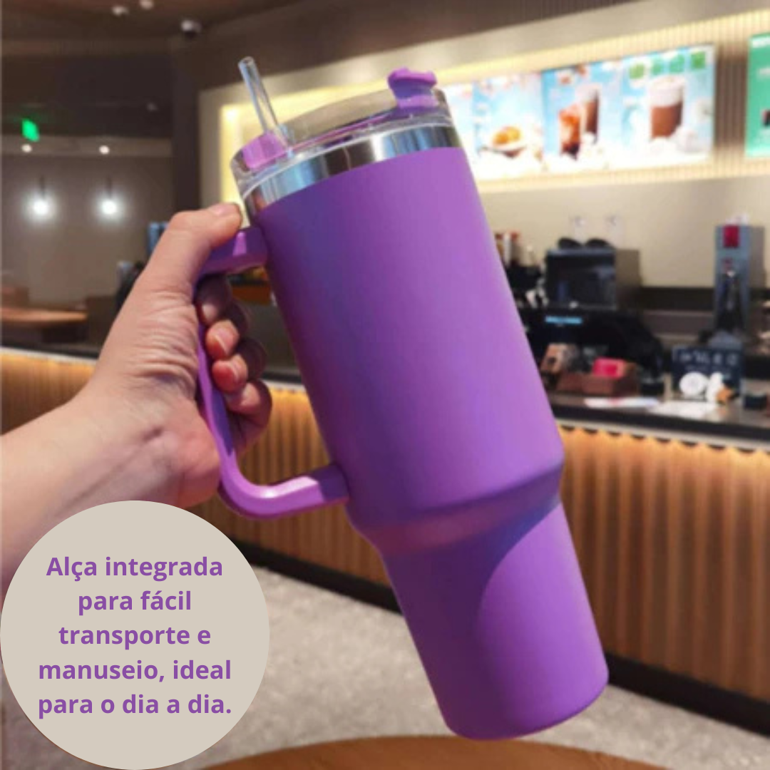 Copo Quencher Inox 1200ml com Alça e Canudo – Roxo