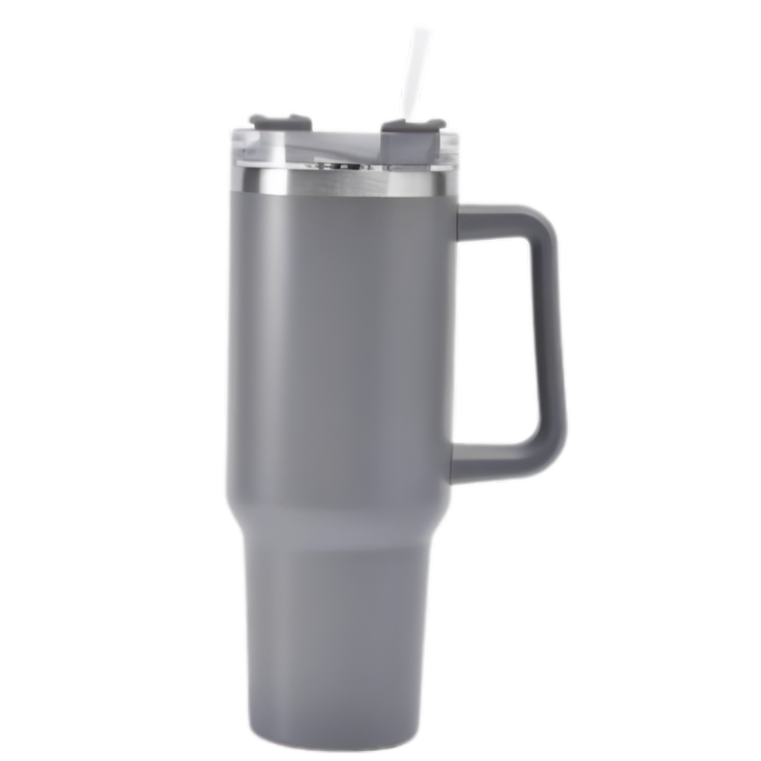 Copo Quencher Caneca Inox com Alça e Canudo (1200 ml) - Cinza