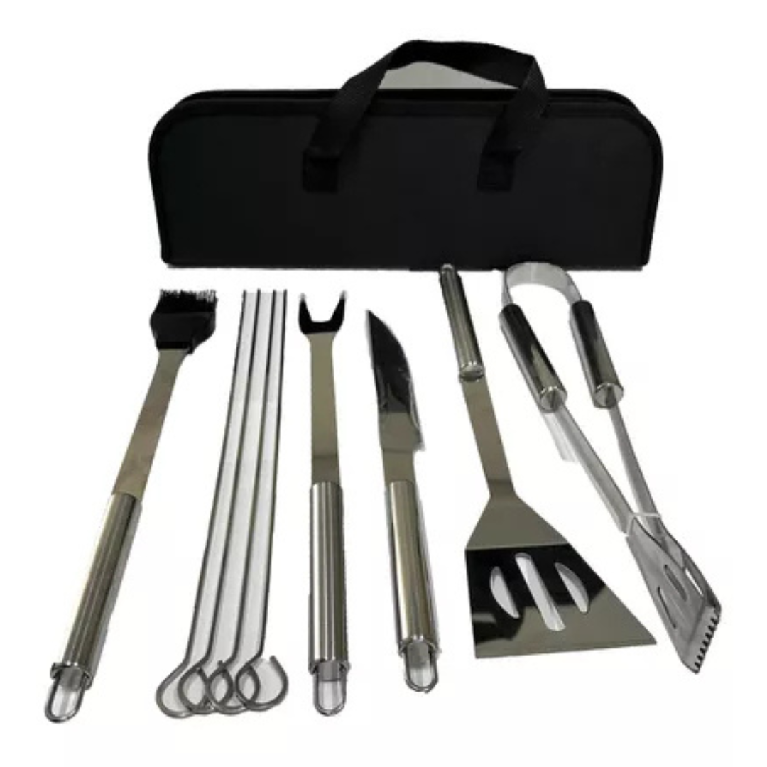 Kit Churrasco Luxo 9 Peças Inox com Maleta Profissional