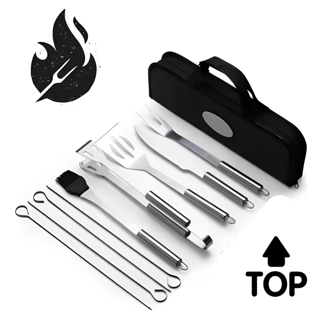 Kit Churrasco Luxo 9 Peças Inox com Maleta Profissional