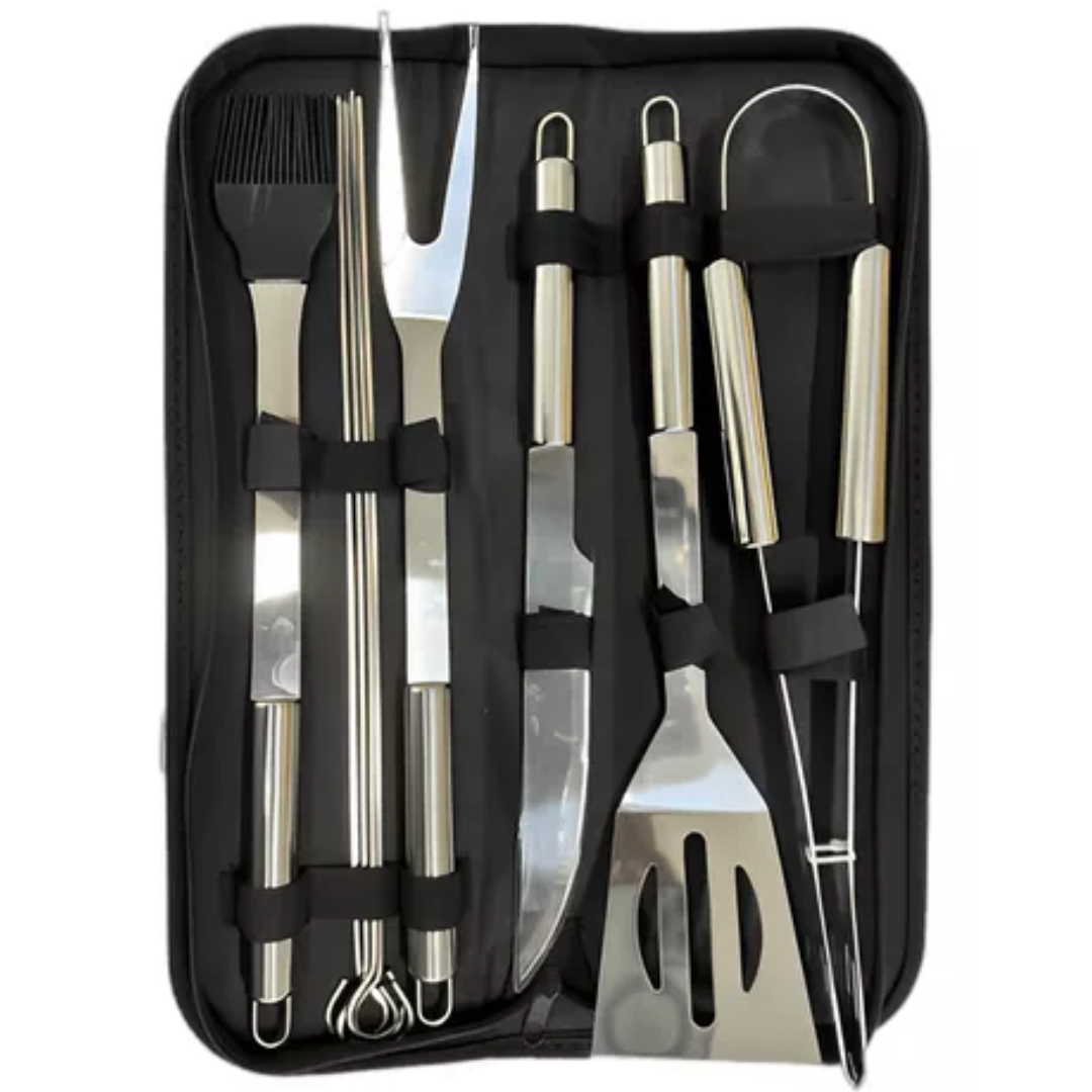 Kit Churrasco Luxo 9 Peças Inox com Maleta Profissional