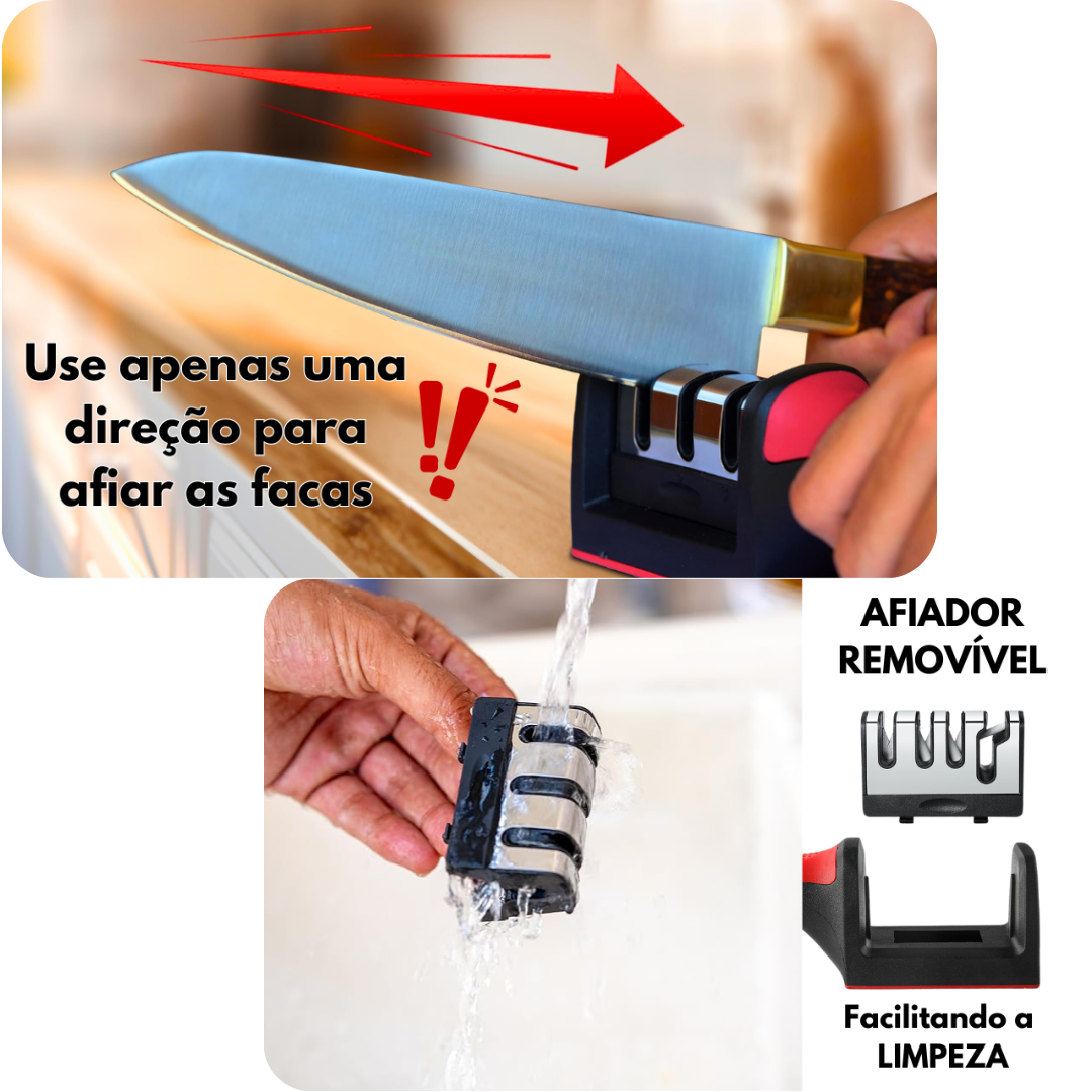 Afiador de Facas Inox 3 Estágios com Base Antiderrapante