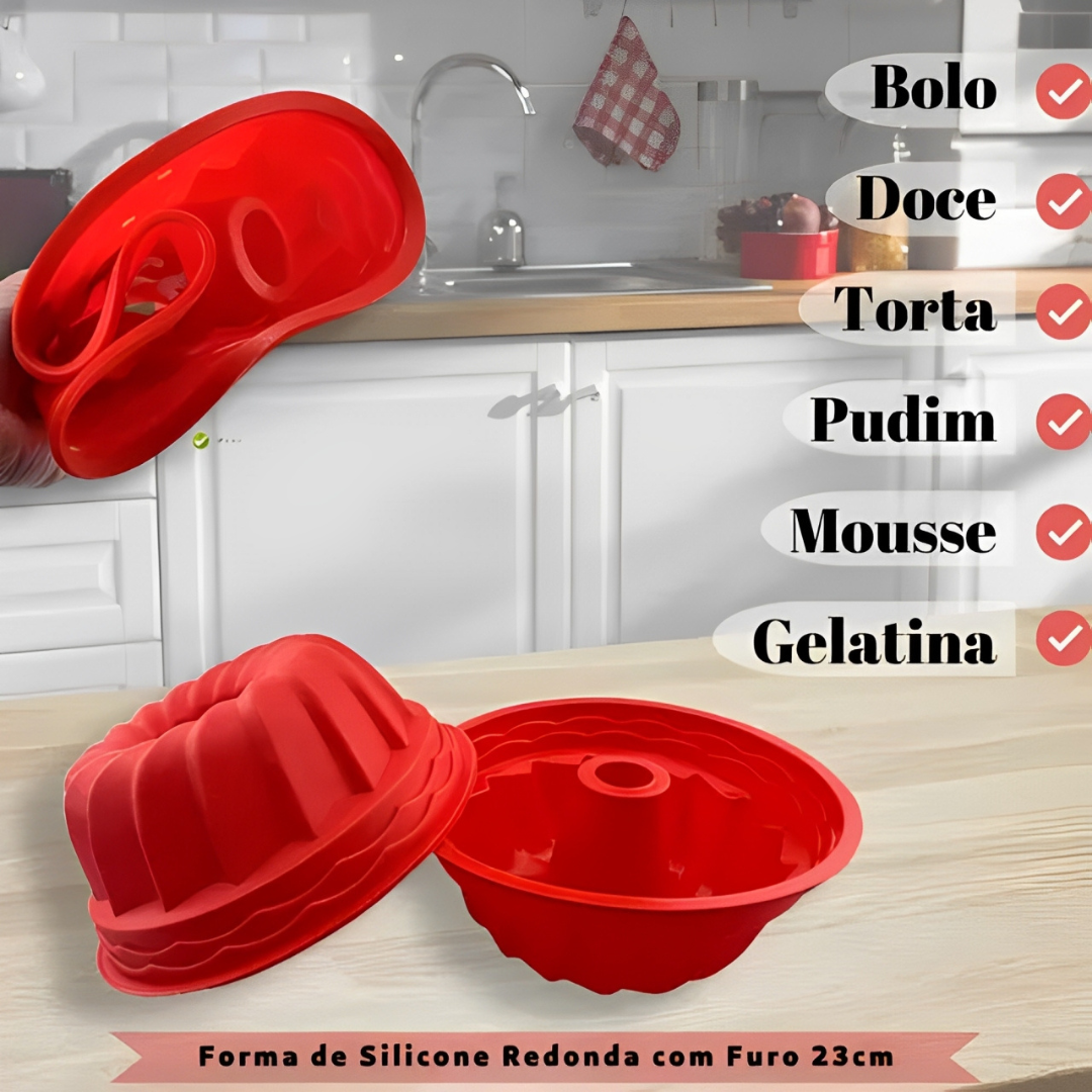 Forma de Silicone com Furo 23x10cm Vermelha