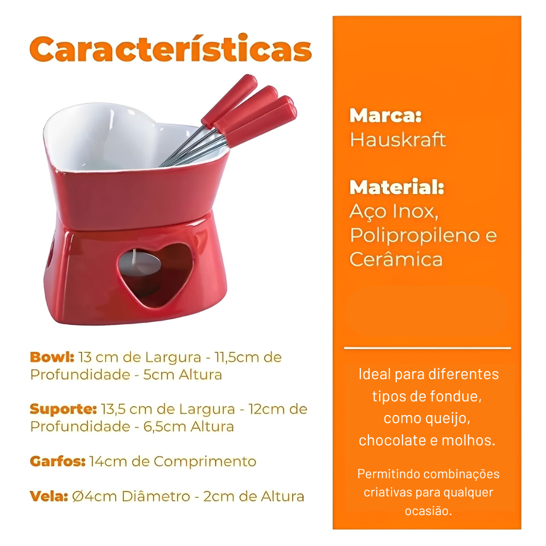 Fondue 7 Peças Coração Cerâmica 320ml – Hauskraft