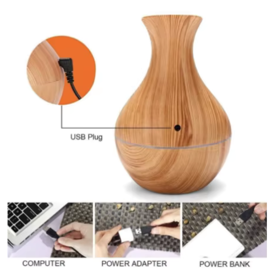 Umidificador LED Difusor Madeira 130ml Ultrassônico