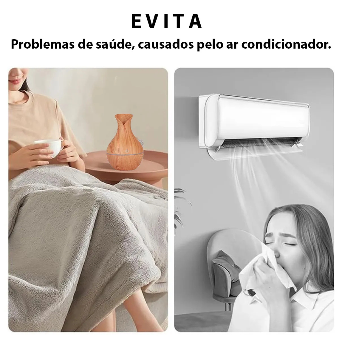 Umidificador LED Difusor Madeira 130ml Ultrassônico
