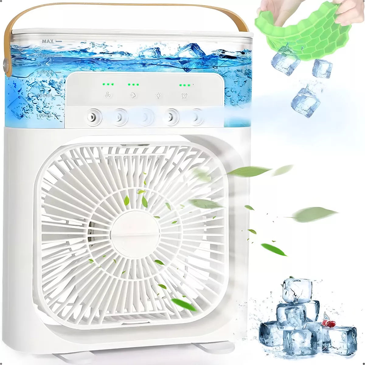Mini Ventilador Umidificador de Ar Condicionado Portátil com LED USB