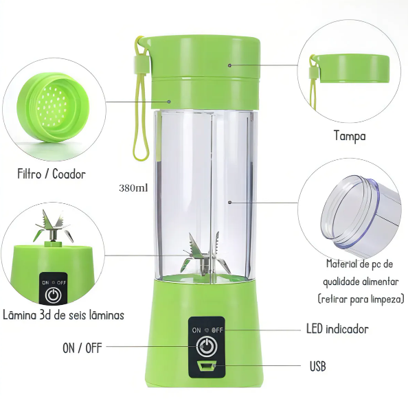 Mini Liquidificador Portátil USB – Recarregável 380ml