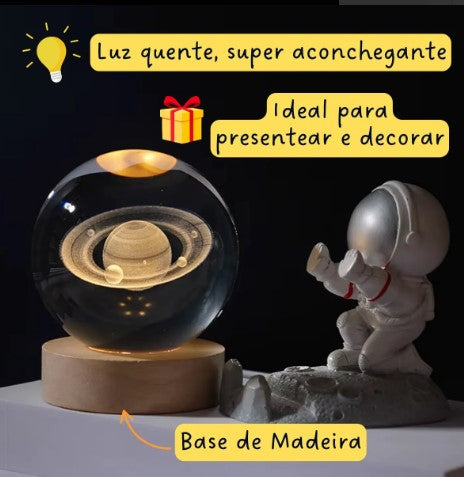 Luminária de Vidro com Base em Madeira – Tamanho M