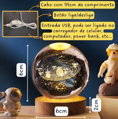 Luminária de Vidro com Base em Madeira – Tamanho M