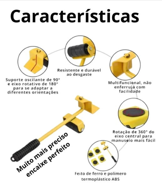 Conjunto para Mover Móveis Pesados – Levantador e Rodinhas Deslizantes
