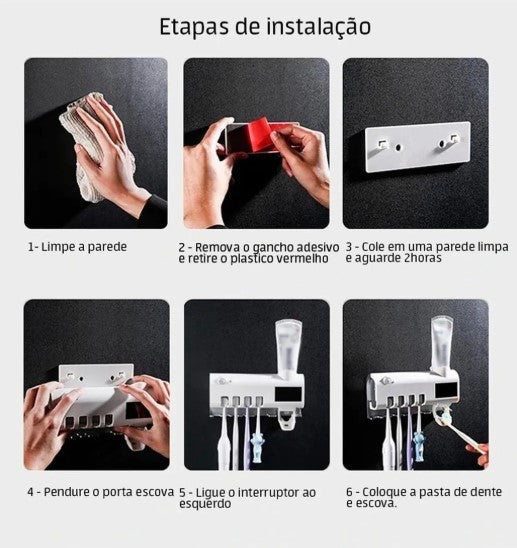 Suporte de Pasta de Dente com Esterilizador UV – Com Dispenser Automático