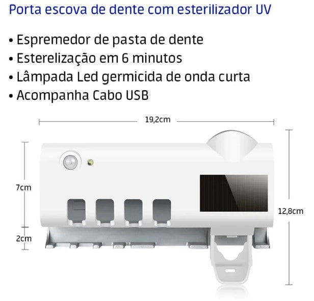 Suporte de Pasta de Dente com Esterilizador UV – Com Dispenser Automático