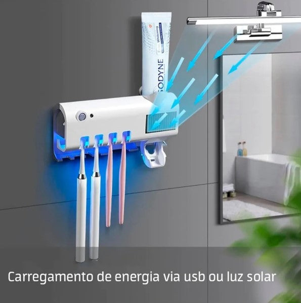 Suporte de Pasta de Dente com Esterilizador UV – Com Dispenser Automático