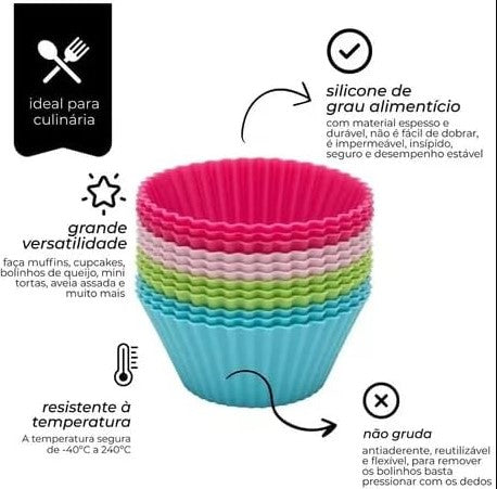Kit com 12 Mini Formas de Silicone para Cupcakes