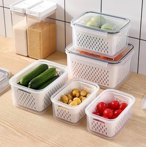 Organizador de Geladeira com 3 Potes Herméticos – Cestos Removíveis