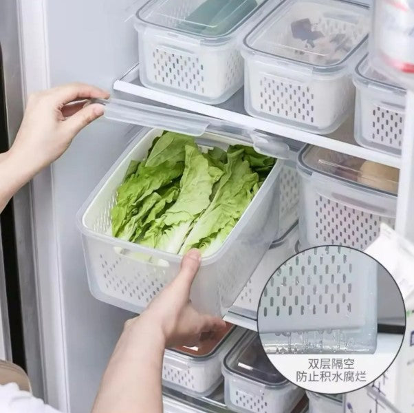 Organizador de Geladeira com 3 Potes Herméticos – Cestos Removíveis