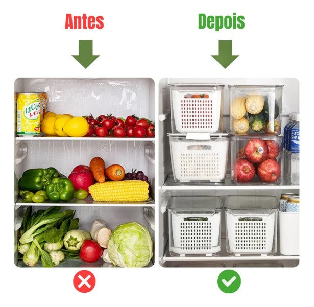 Organizador de Geladeira com 3 Potes Herméticos – Cestos Removíveis