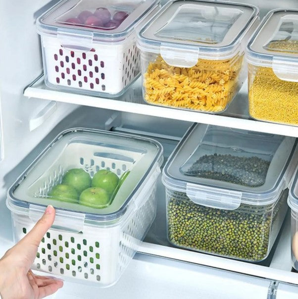 Organizador de Geladeira com 3 Potes Herméticos – Cestos Removíveis